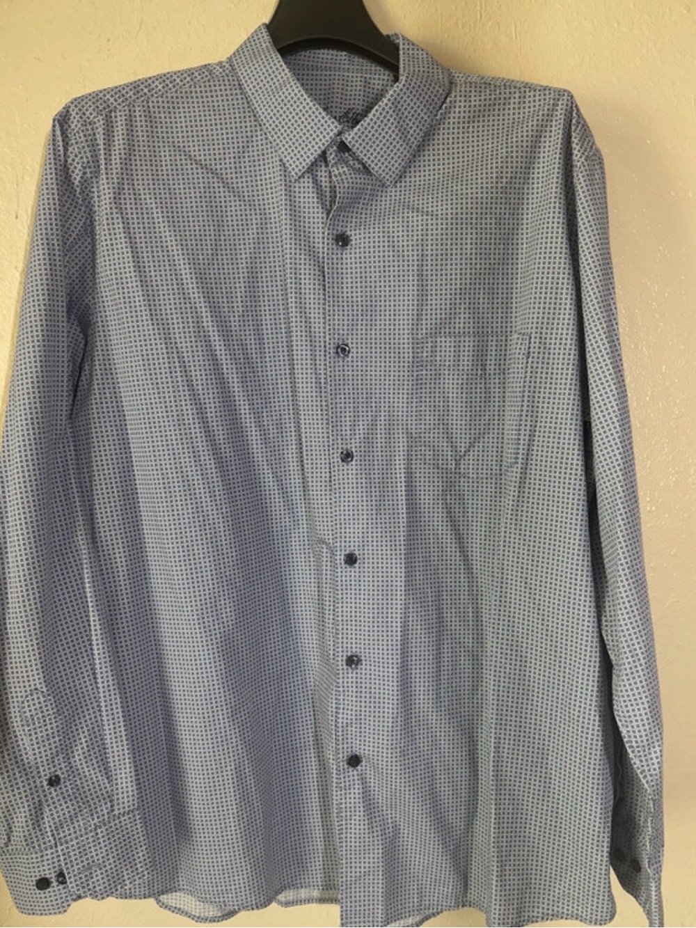 Tasso Elba Blue Patterned Long-Sleeve Dress Shirt